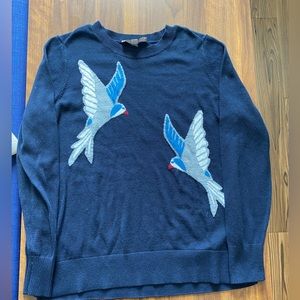 LOFT Navy Classic Sweater with Turtle Doves